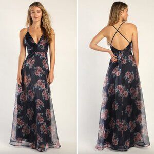 Lulu's Navy Floral Maxi Dress